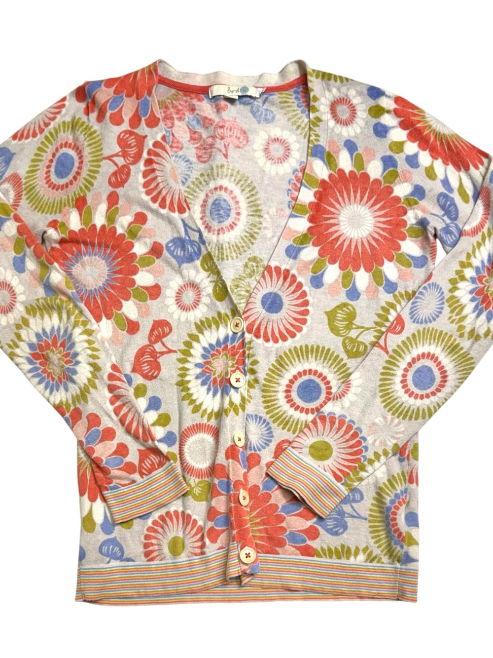 Boden Floral Hand Painted Linen Silk Blend Cardigan US 2 Multicolor